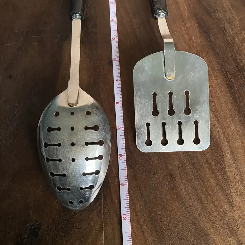4 Vintage Ekco Chromium Plated Slotted Keyhole Spatula Spoon USA Made *Read*